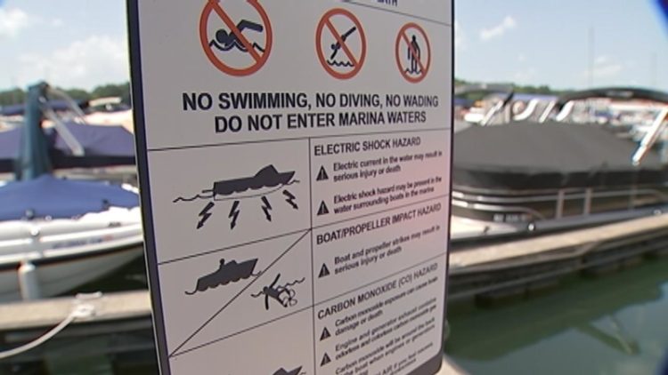 No Swimming Sign at Marina Danger Electric Shock